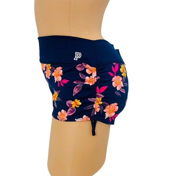 Victoria's Secret PINK Graphic Gym to‎ Swim Shortie Shorts Blue Floral NEW - Picture 2 of 4